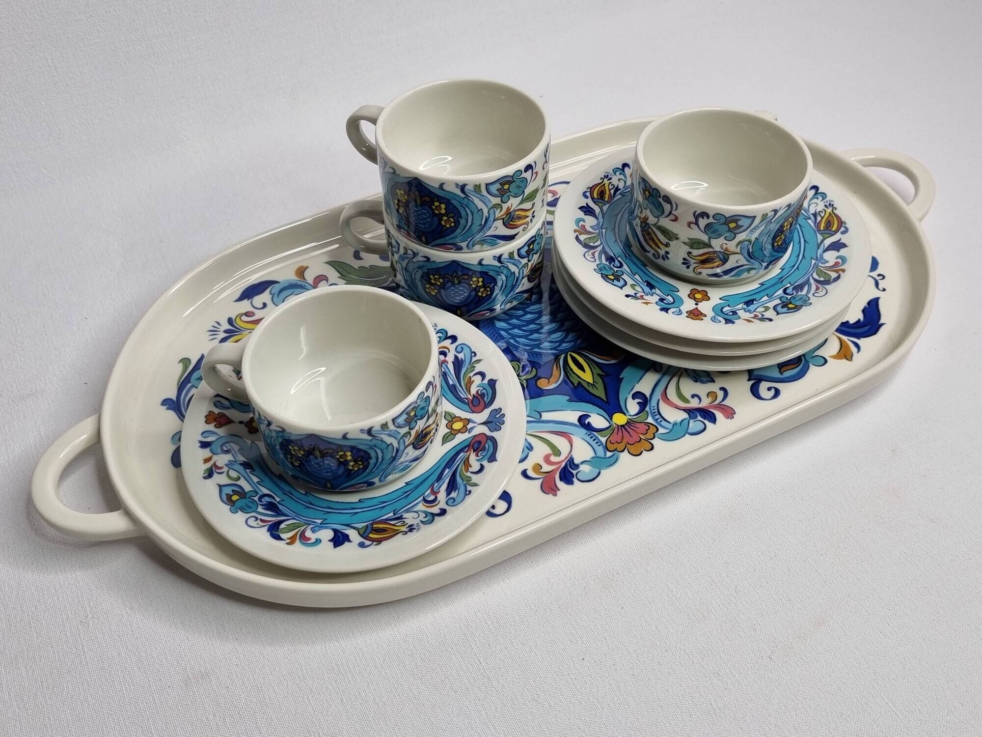 Coffee service, four cups and a tray, Izmir, Villeroy and Boch, 1970s