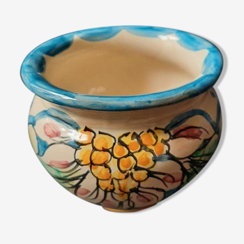 Pot rond en céramique peint main