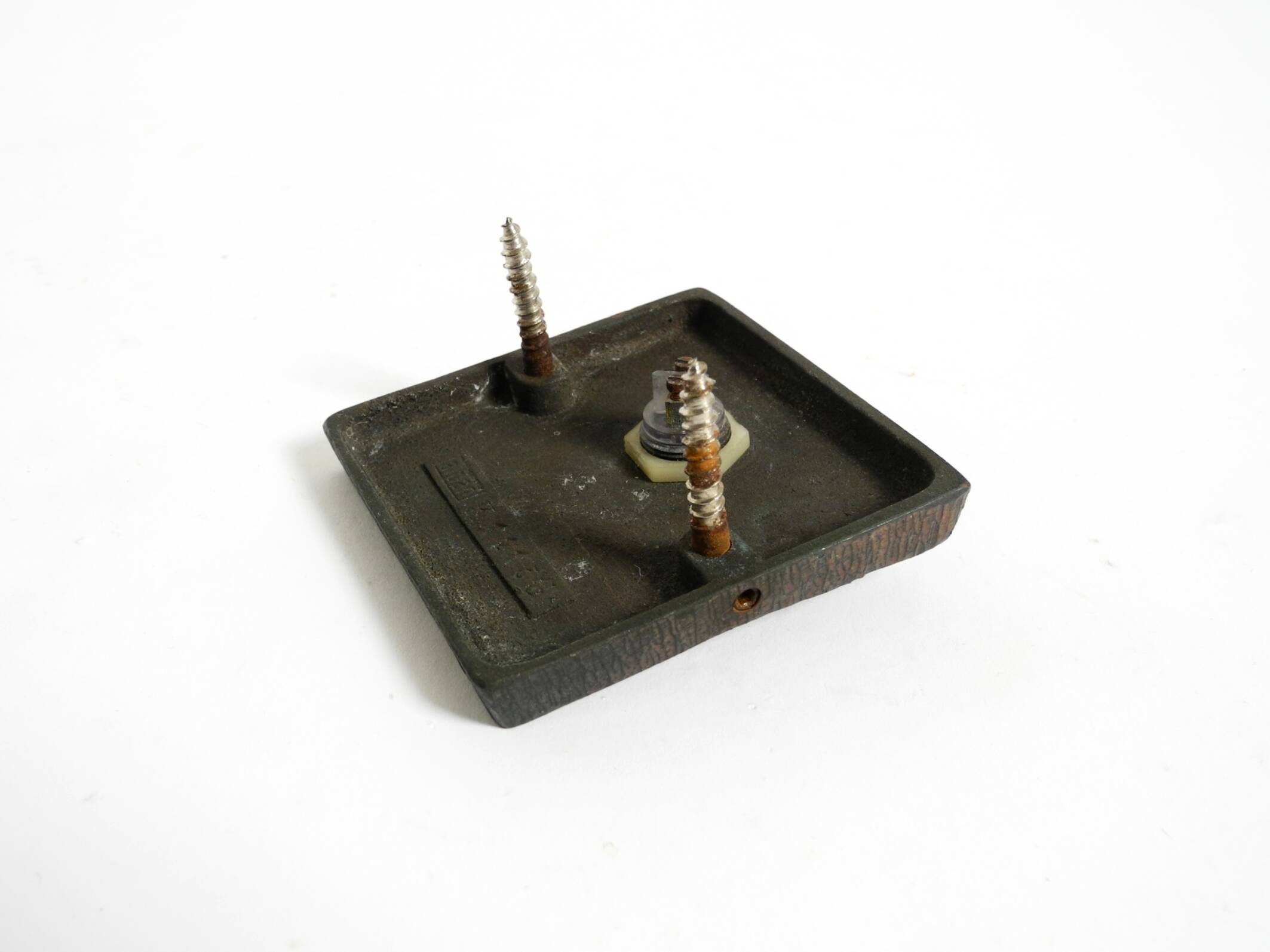 A set of solid 1970s Brutalist pull handles with letter slot and doorbell