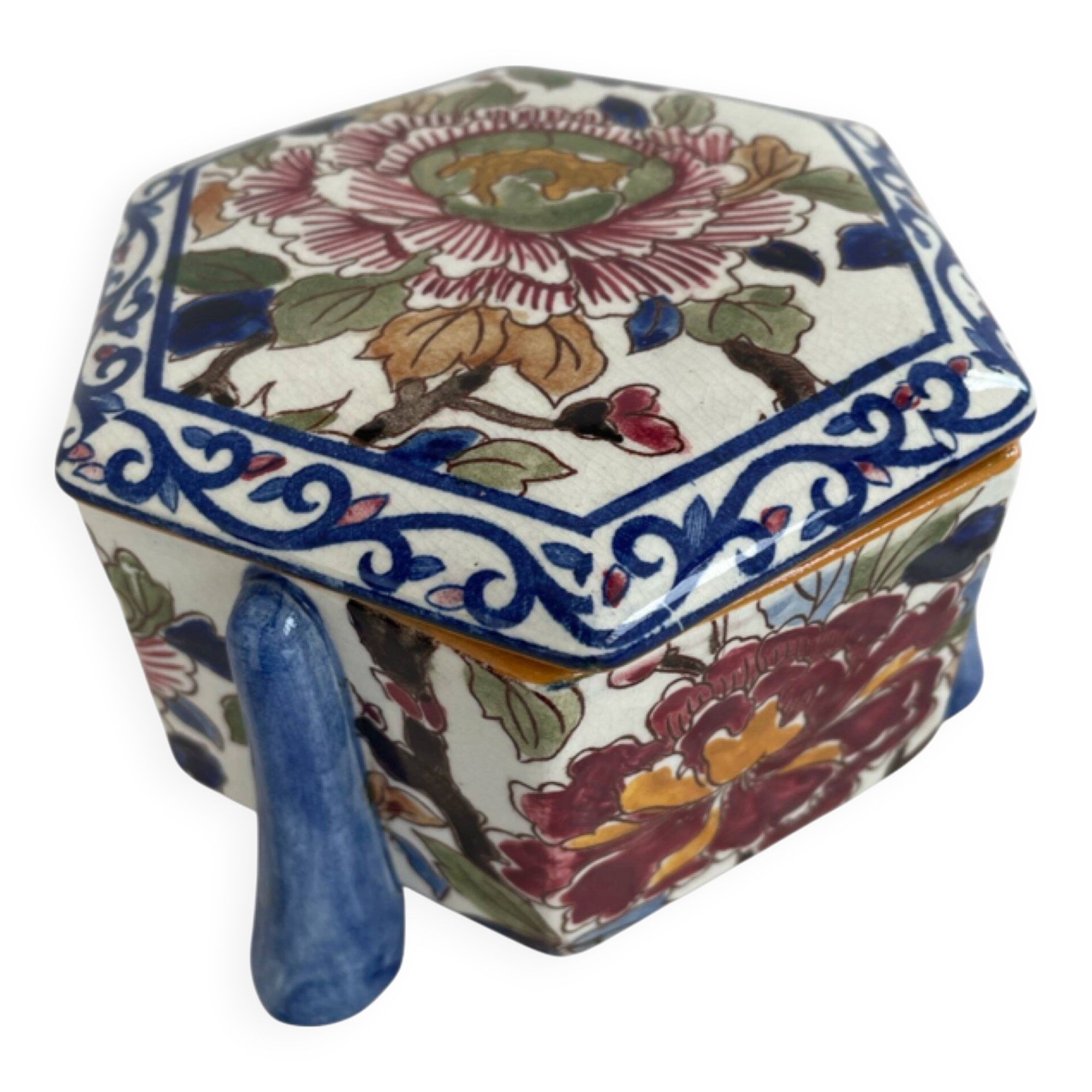Large candy box, Gien, early 20th century, peony decoration, floral decoration