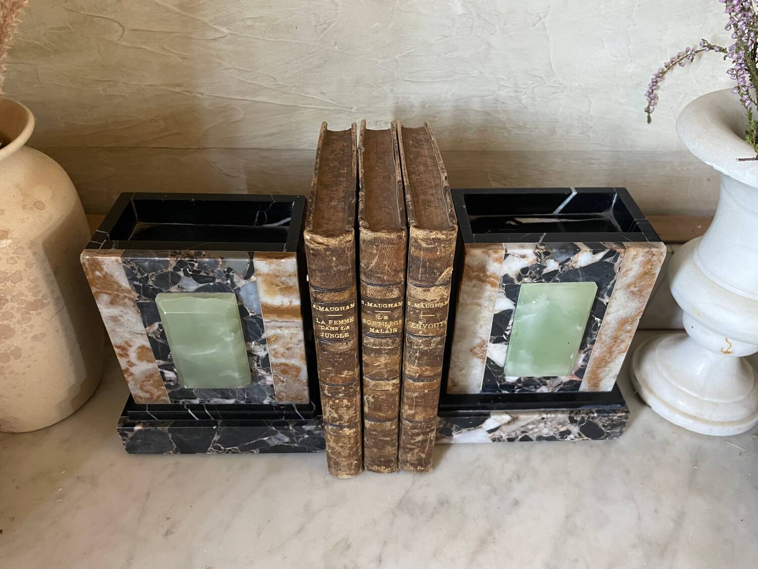 Pair of Art Deco marble and onyx bookends