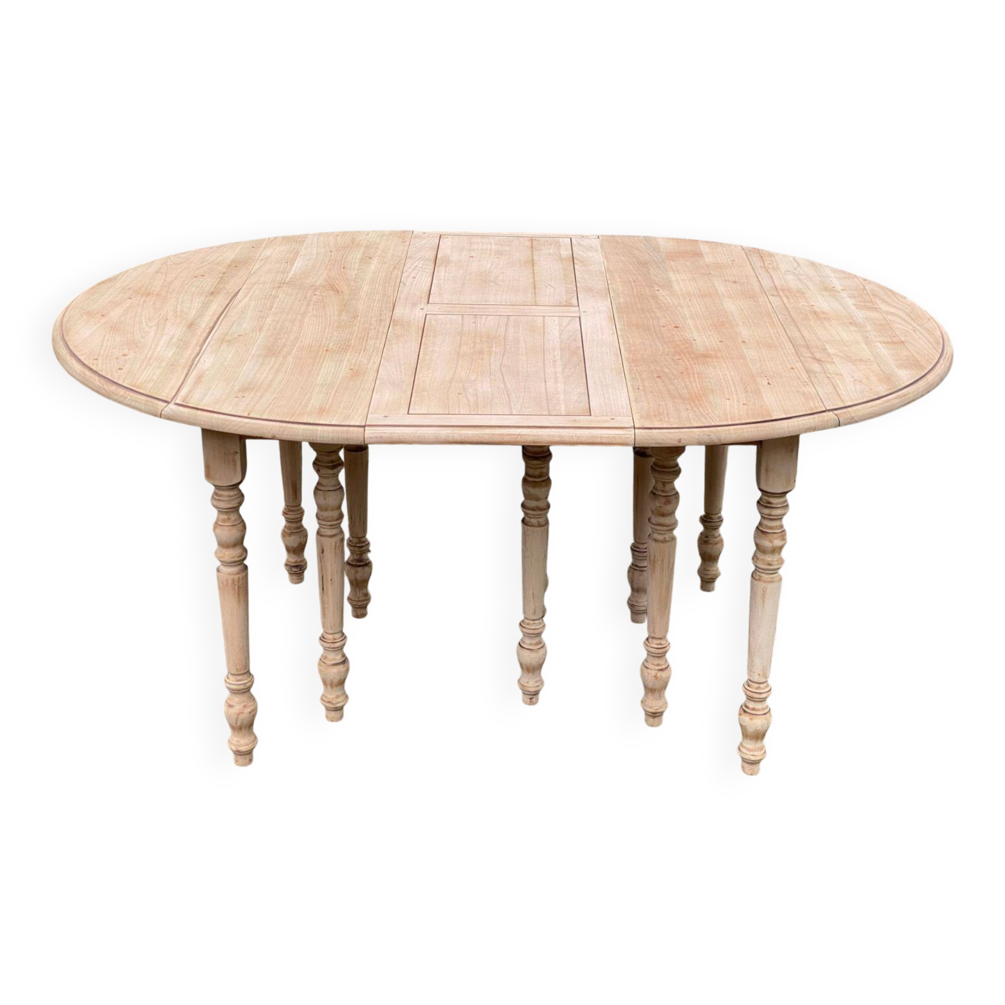 Renovated Louis Philippe extendable round banquet table with leaves, 10 feet.