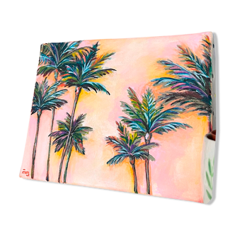 tableau acrylique sur toile palmier couché de soleil