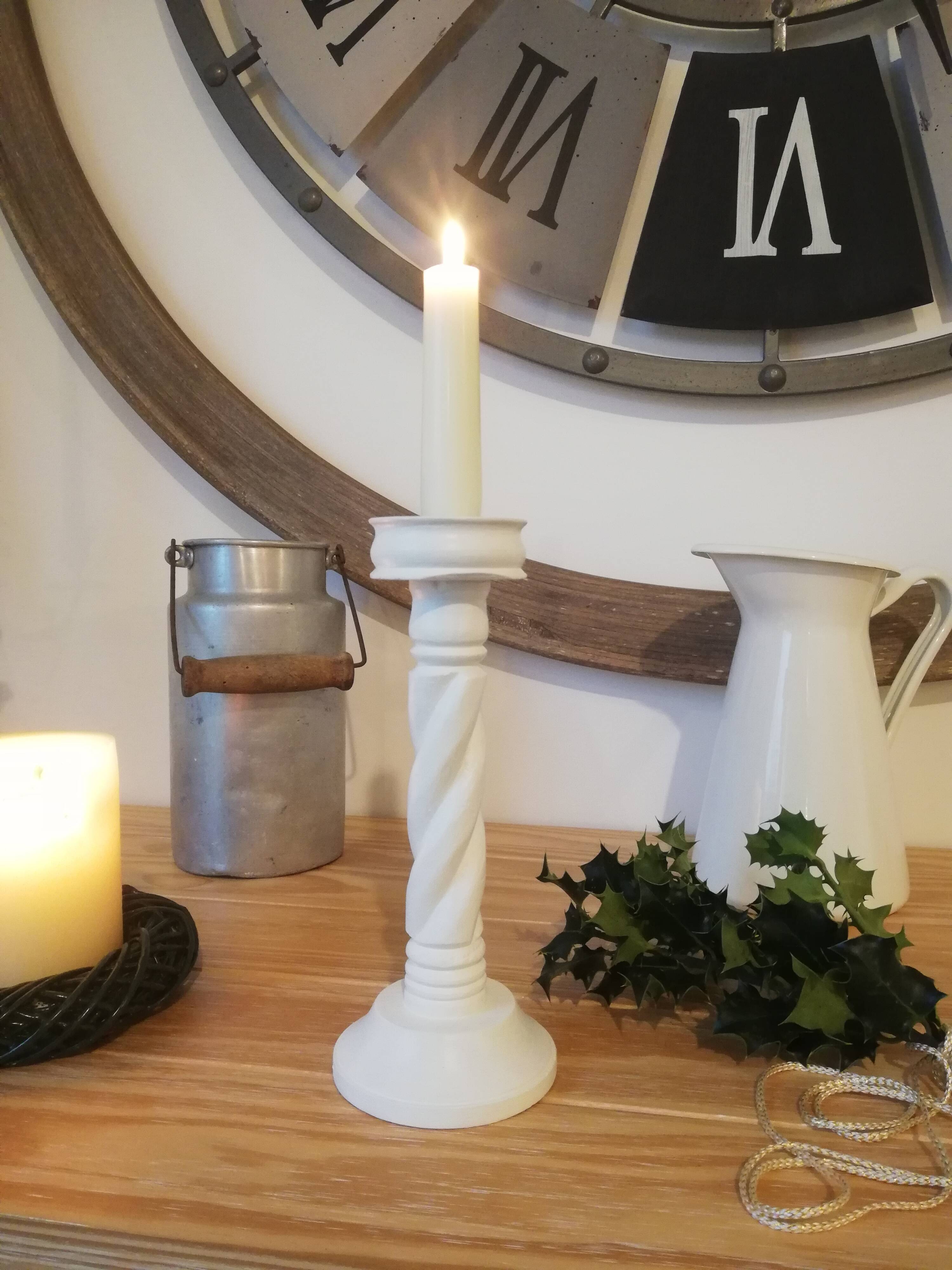 Vintage white wood candle holder