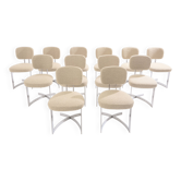 Paul Legeard set of 12 stainless steel and curly wool chairs 1970