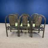 Set of 6 Baumann Argos bistro chairs in wood and green fabric from the 80s France