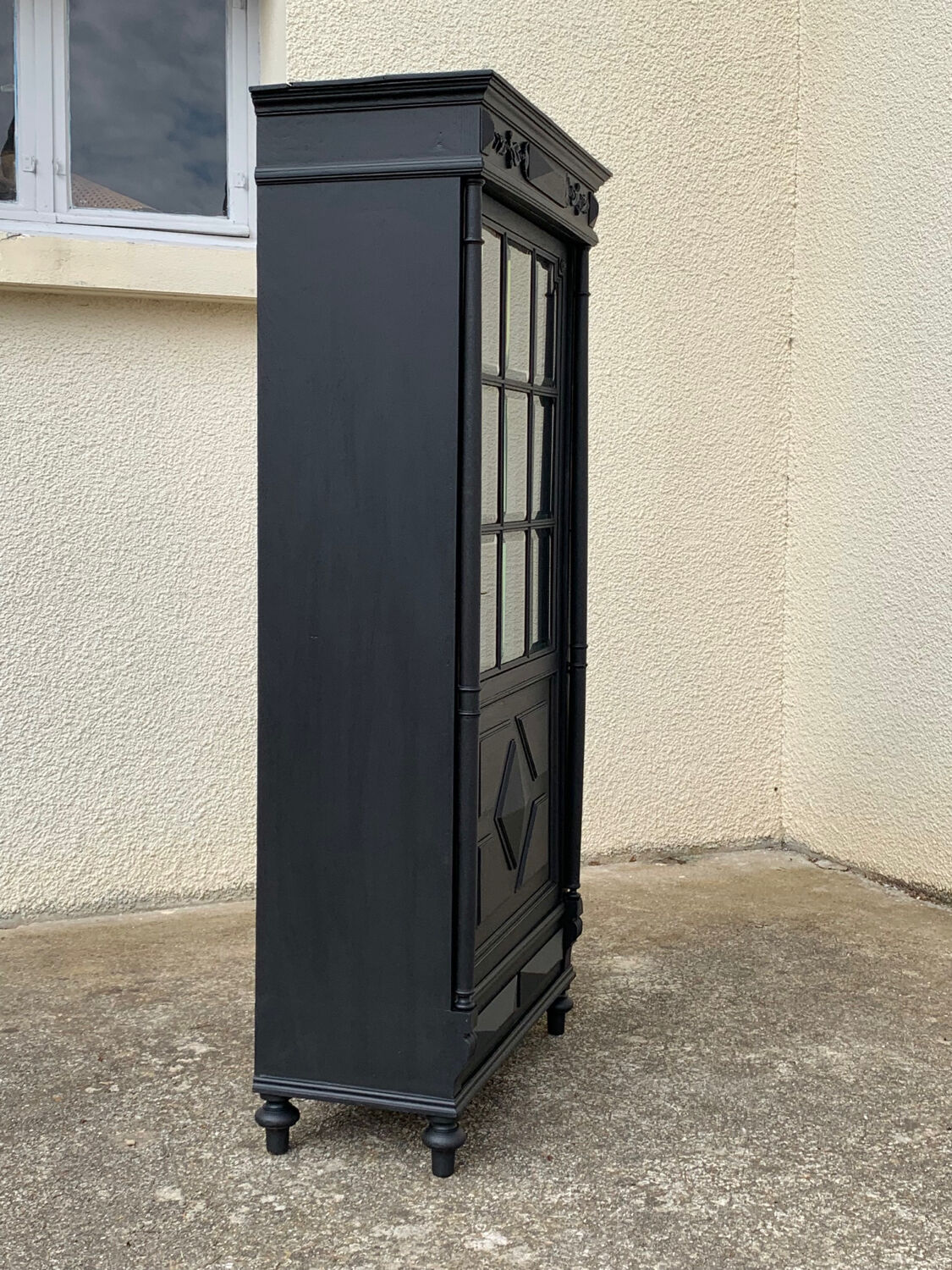 Armoire parisienne vitrée noire et vert grisé 150cm
