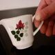 White porcelain coffee service of 3 pieces with a rose design.