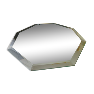 Octagonal mirror tray in bevelled glass 32 cm