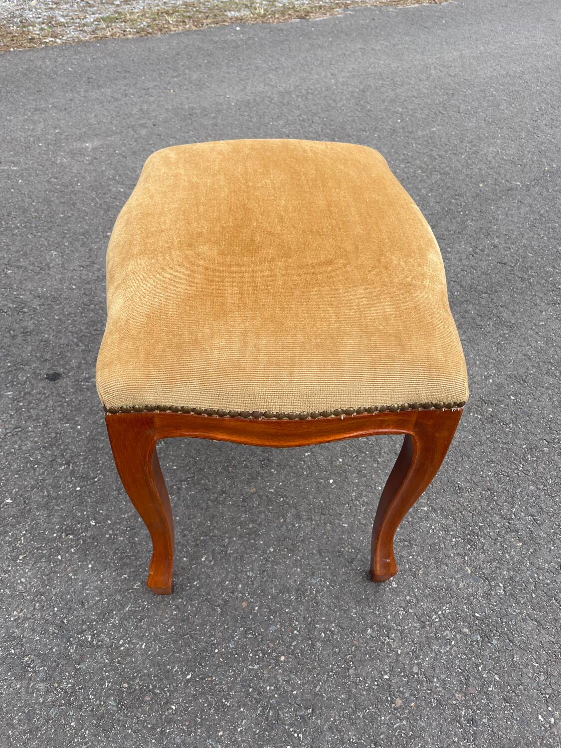 Louis XV style wooden and velvet footrest