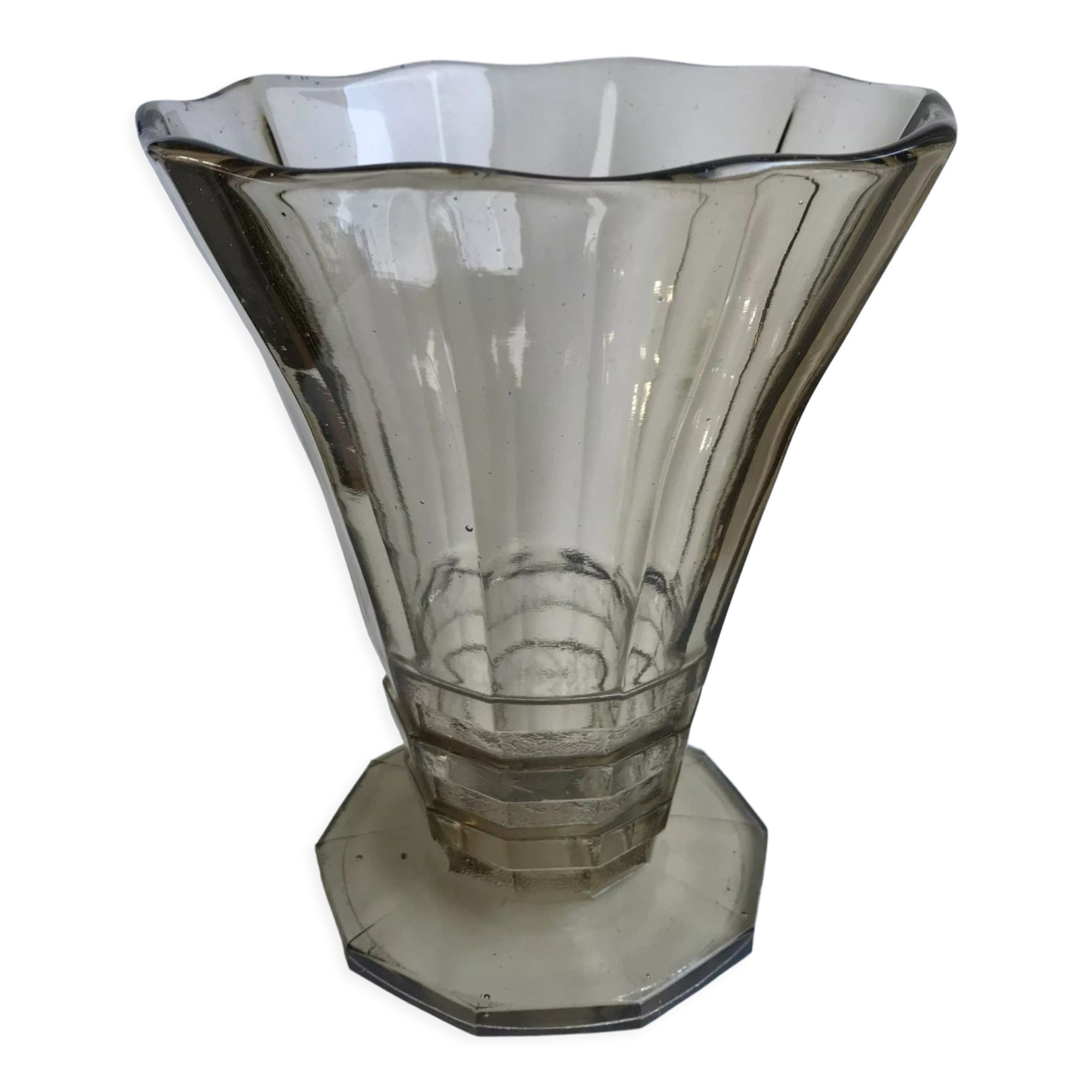 vase in molded and blown smoked glass Made in Belgium 60s-70s