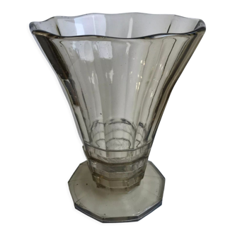 Vase en verre fumé moulé et soufflé made in belgium années 60-70