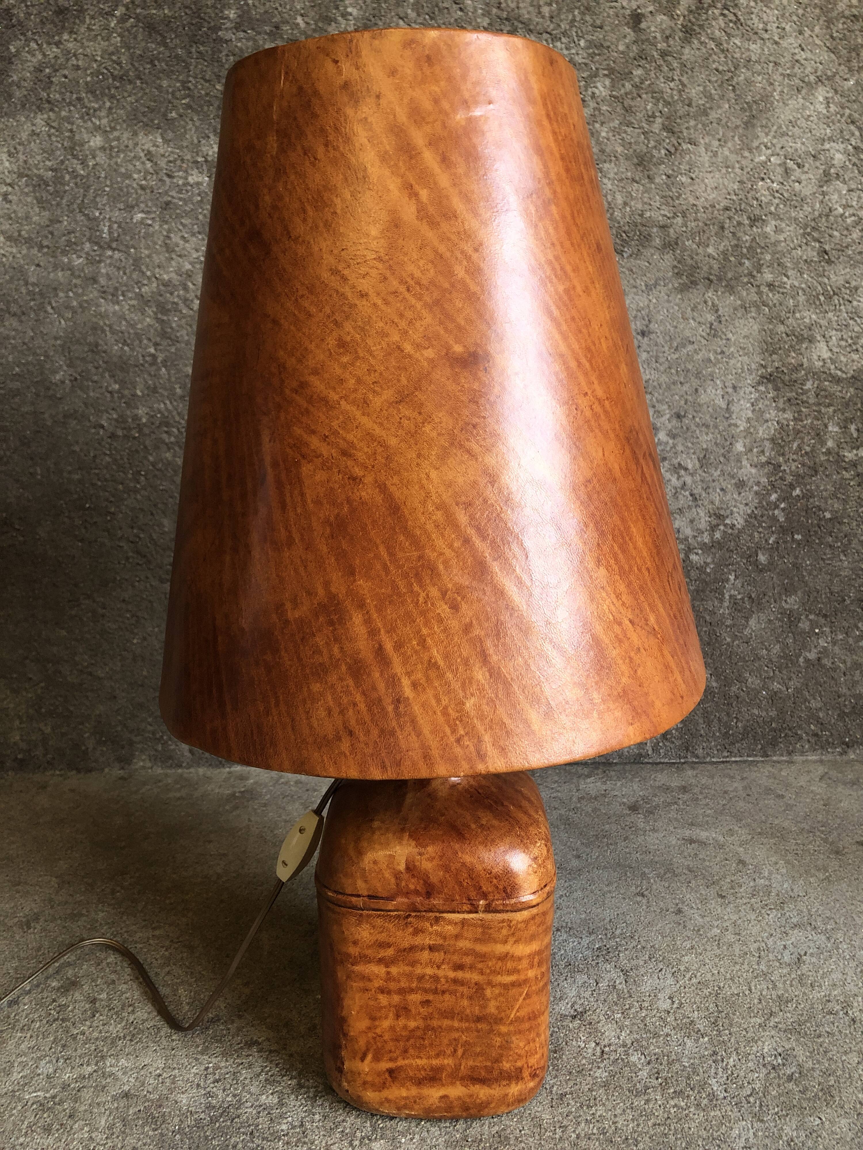 Large vintage leather lamp
