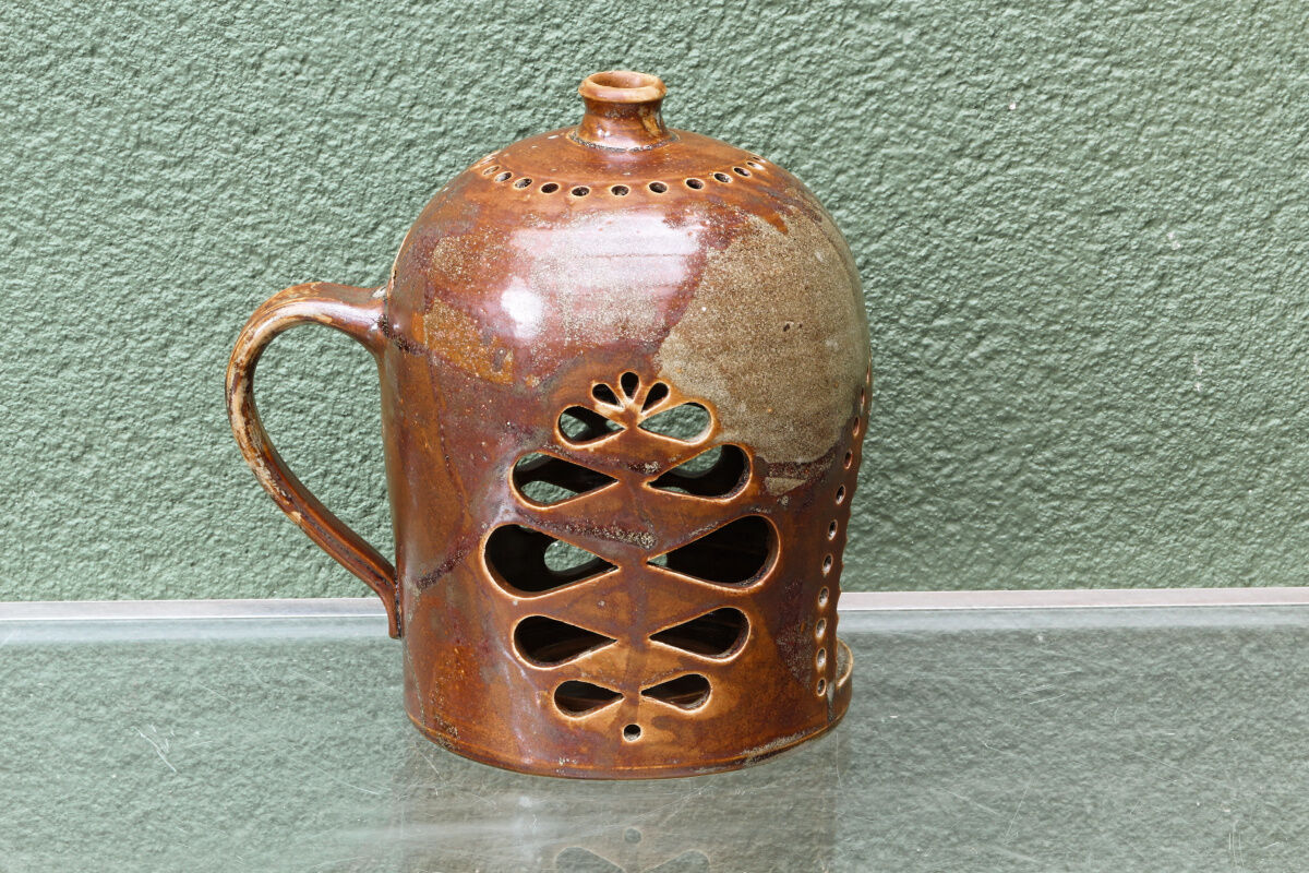 Signed enamelled stoneware lantern, Puisaye