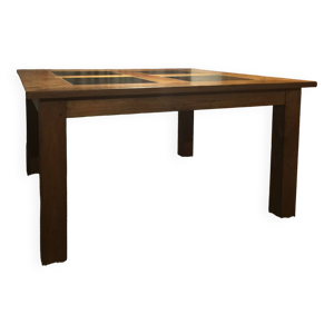 Table en teck avec pierre - bleue