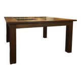 Teak table with hainaut blue stone