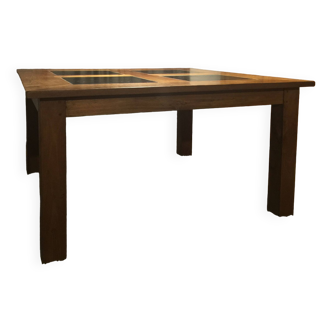 Teak table with hainaut blue stone