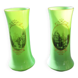 Paire de Vase en opaline verte XIX ème