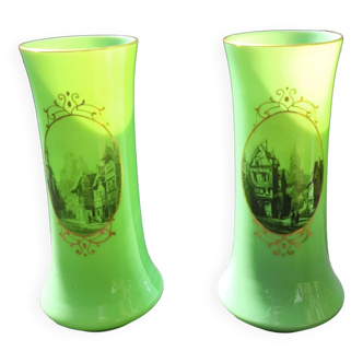 Pair of 19th century green opaline vases