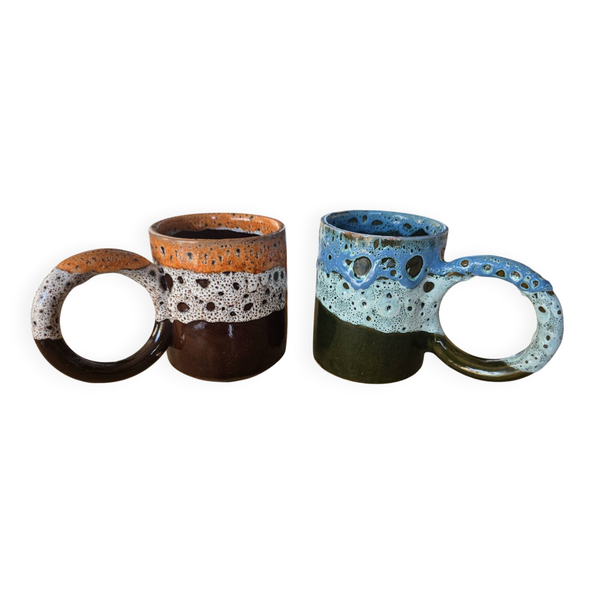 Duo de mugs artisanaux style "Fat Lava" / Vallauris