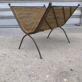 Wrought iron and wicker magazine rack