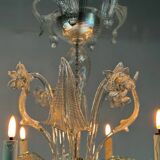 Venetian chandelier in colorless murano glass, 6 arms of light circa 1950