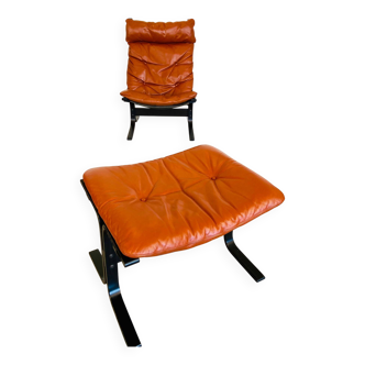 Fauteuil lounge scandinave vintage en cuir cognac du milieu du siècle par ingmar rell