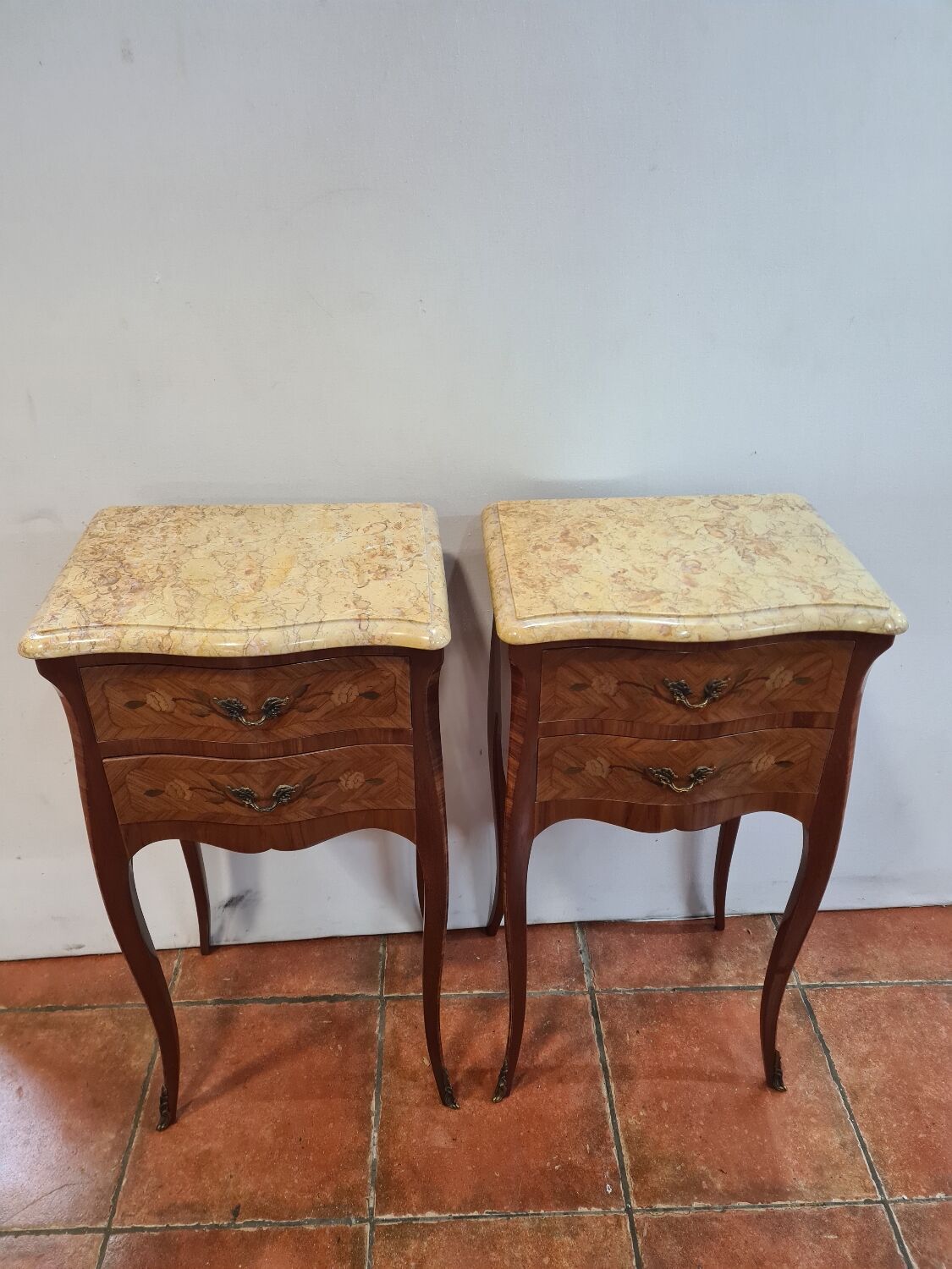 Marquetry bedside tables ( the pair )