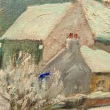 Tableau ancien église d'Auvers sur Oise sous la neige