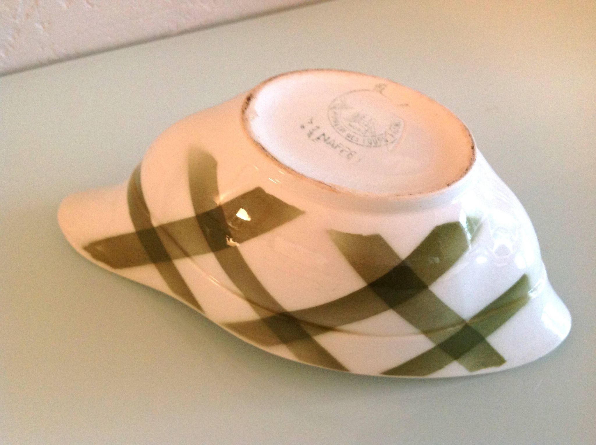 Moulin des Loups green tablecloth model gravy boat / 50s-60s