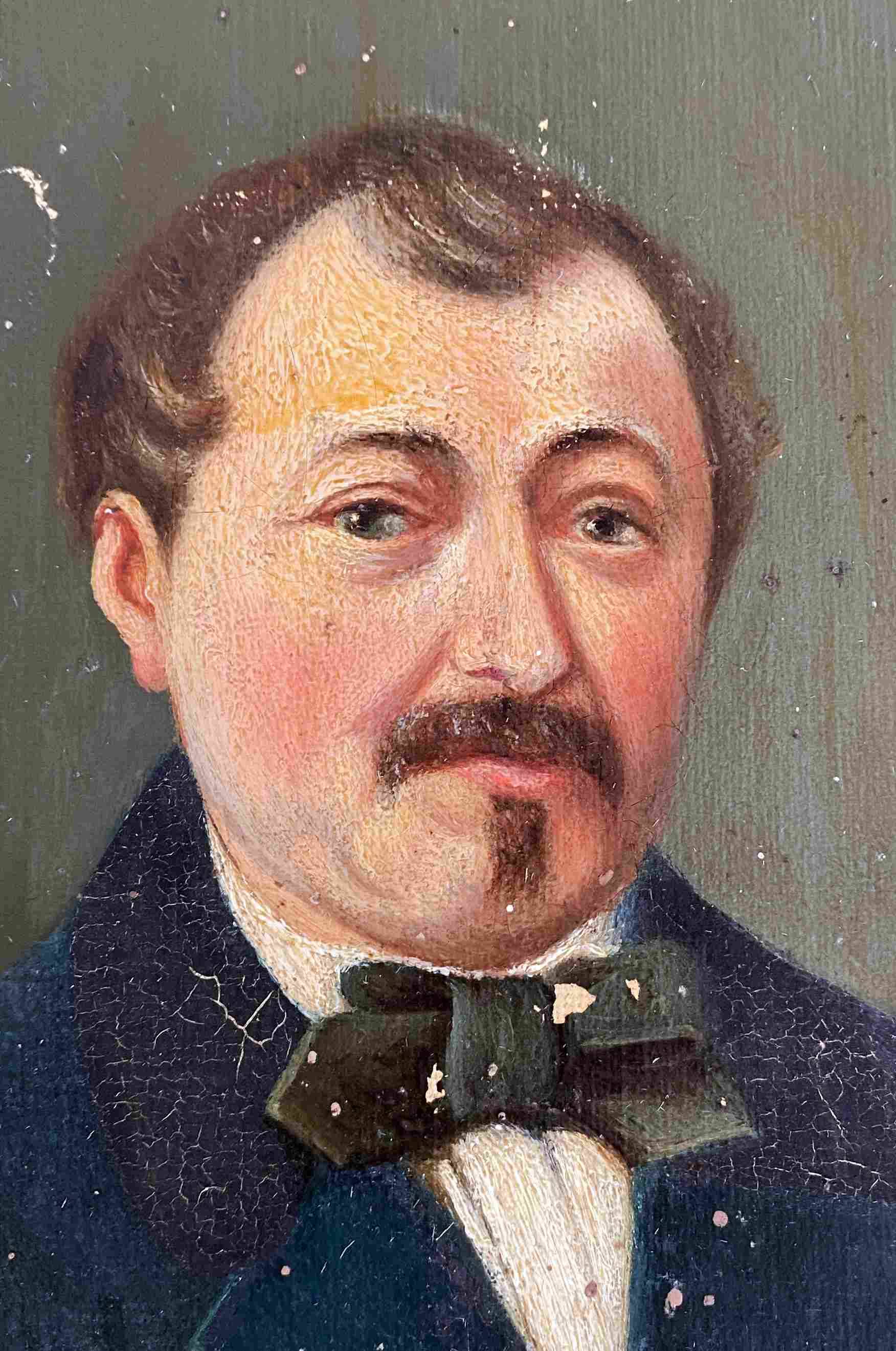 Raw attic: Painting "Portrait of a man with a bow tie" signed Cosson XIX°