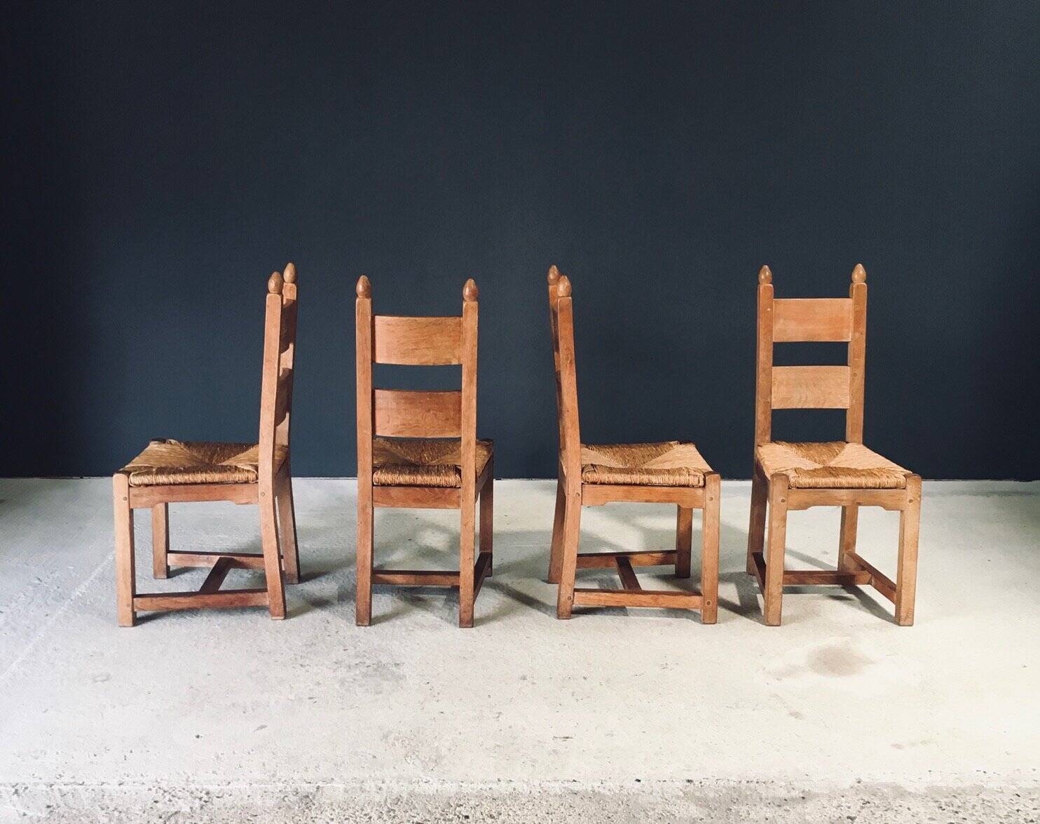Handcrafted Oak and Rush Dining Chairs, Belgium, 1960s, Set of 6