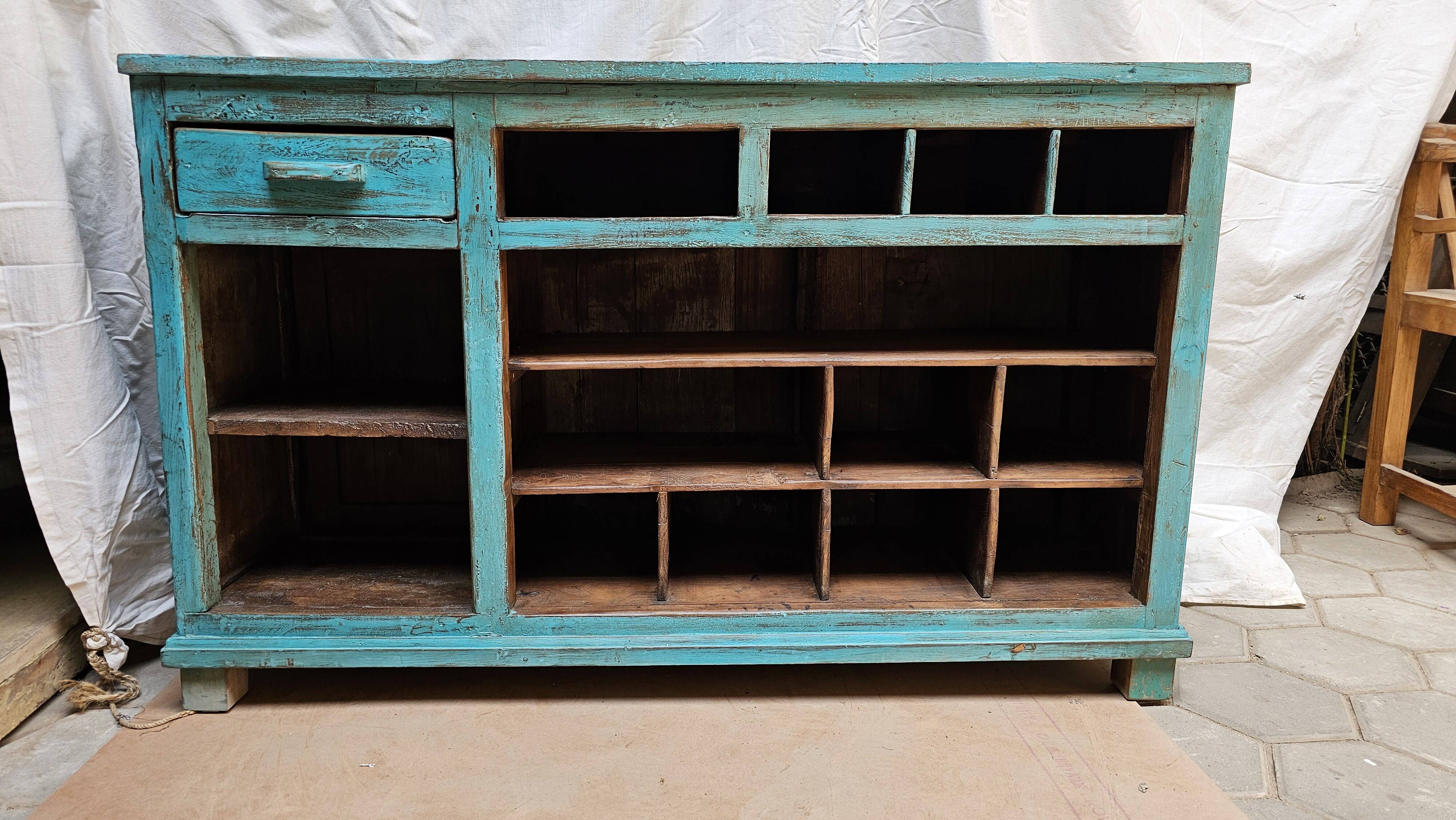 Old merchant's counter in Burmese teak.