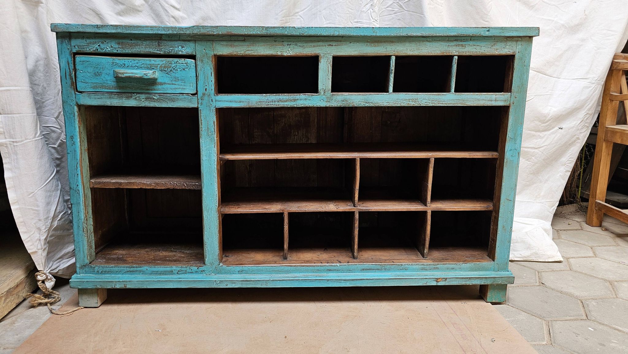 Old merchant's counter in Burmese teak.