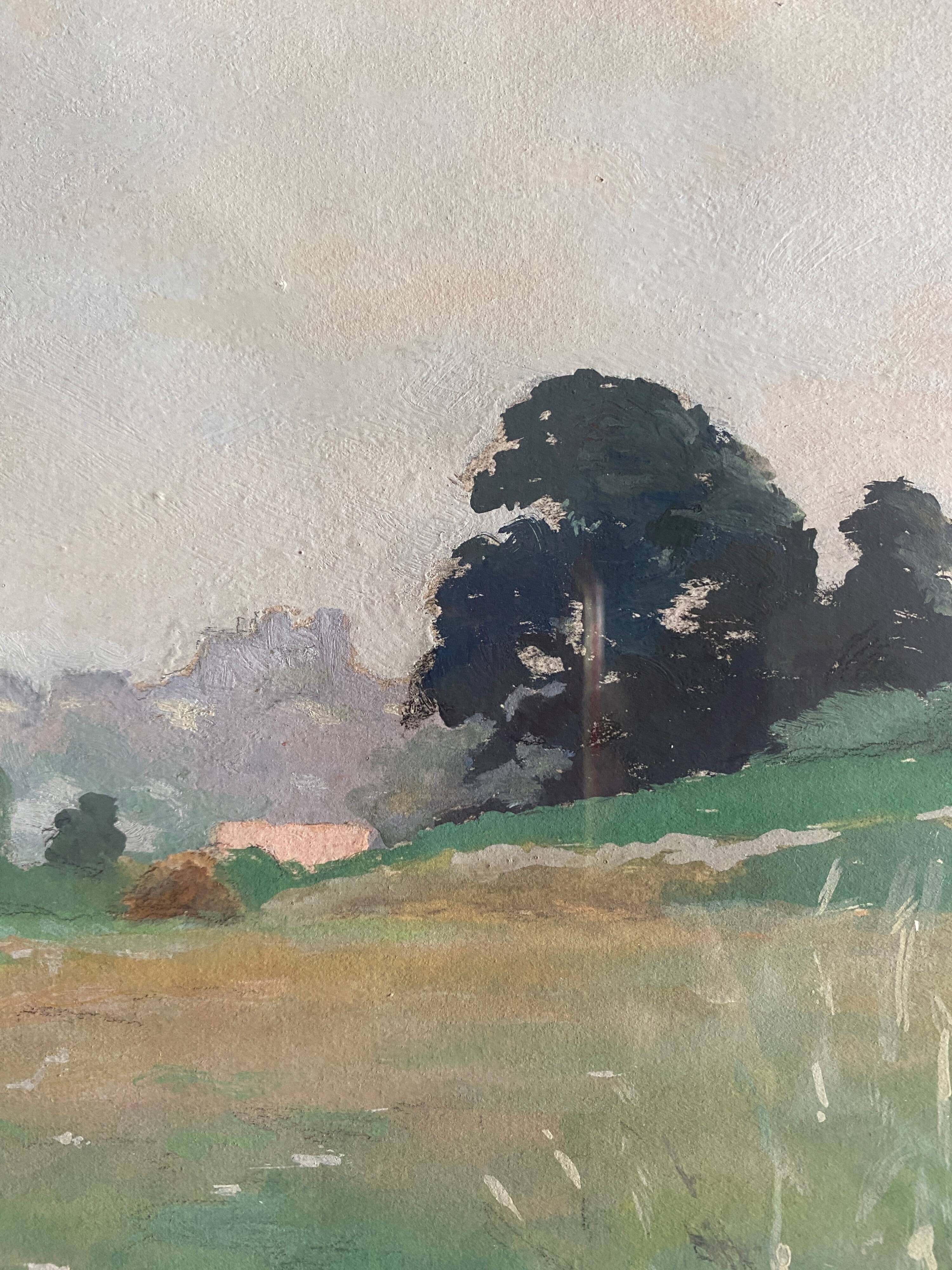 Table HSP "Wooded landscape" signed middle XX° + frame