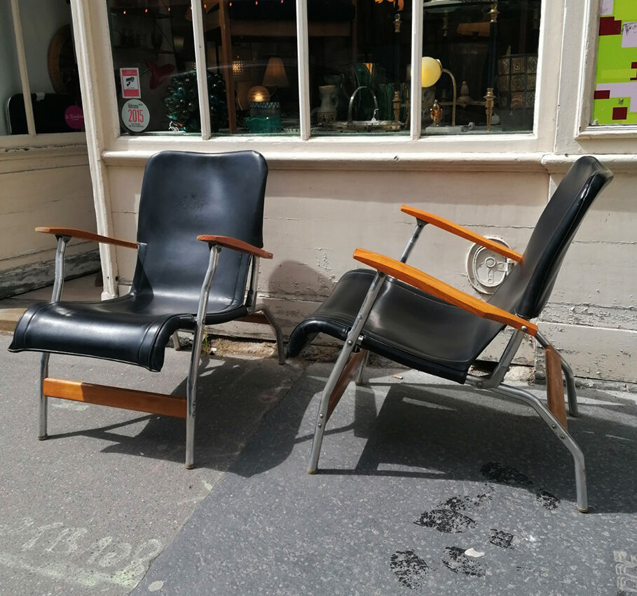 Pair of folding armchairs Casteljoyeux, 1960