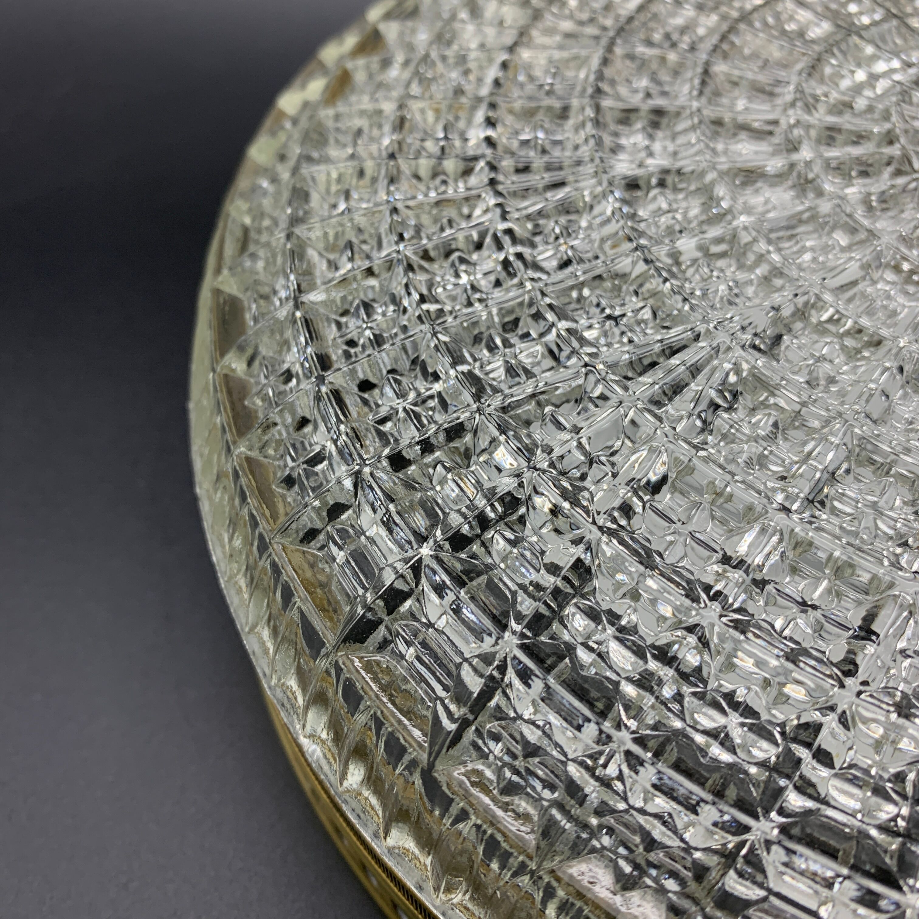 Old ceiling lamp gilded metal and crystal Lucien Gau