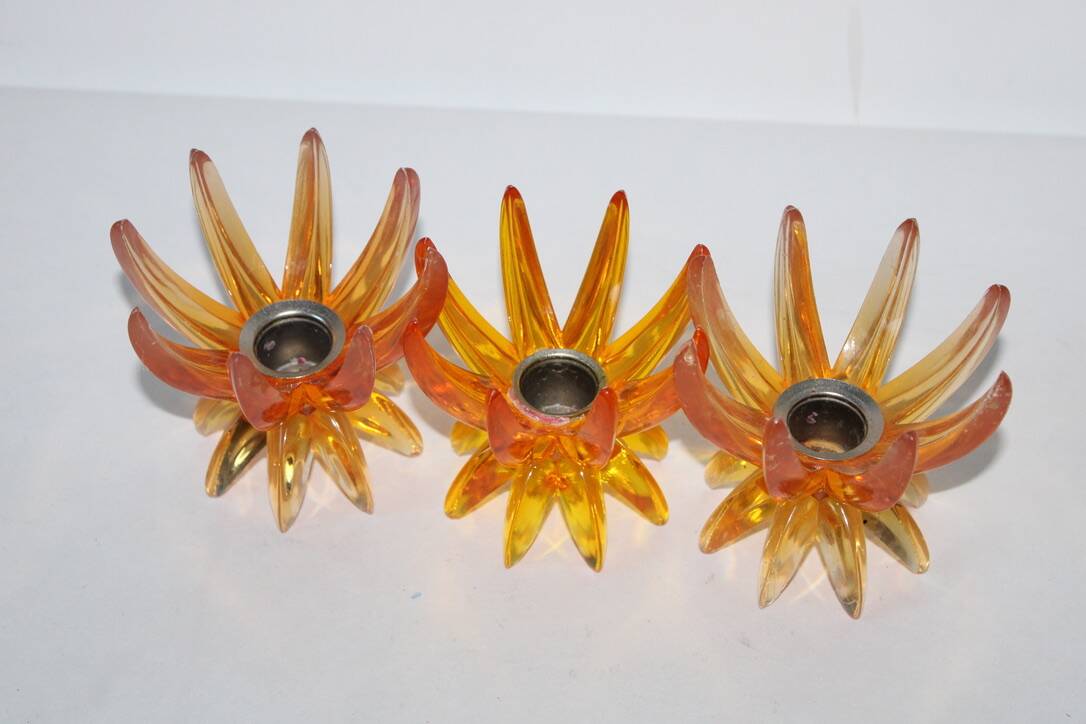 Friedel Lotus Lucite candle holders Germany 1960 x3