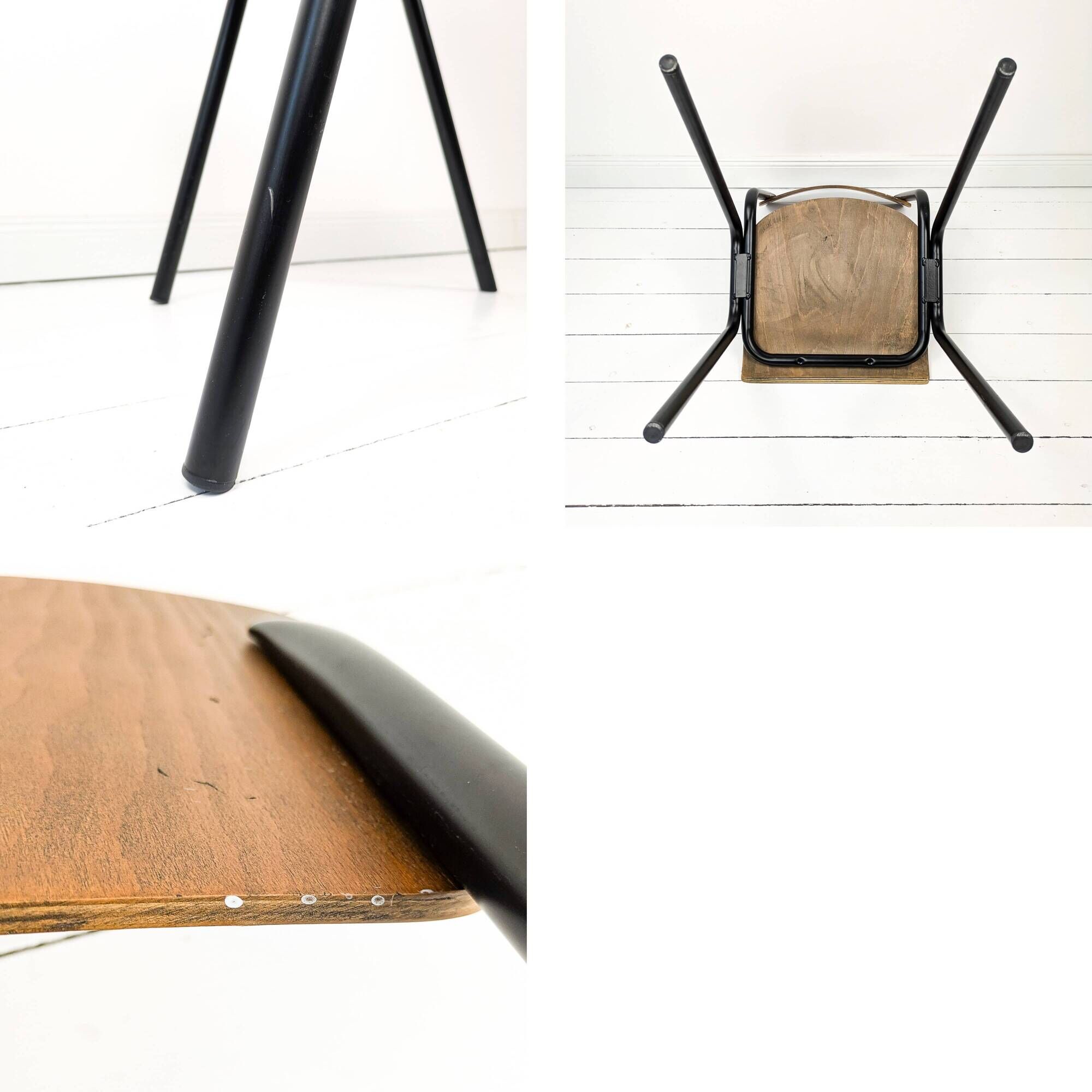 Chaise vintage bois noir métal Chaise d'école Mid Century Chaise de salle à