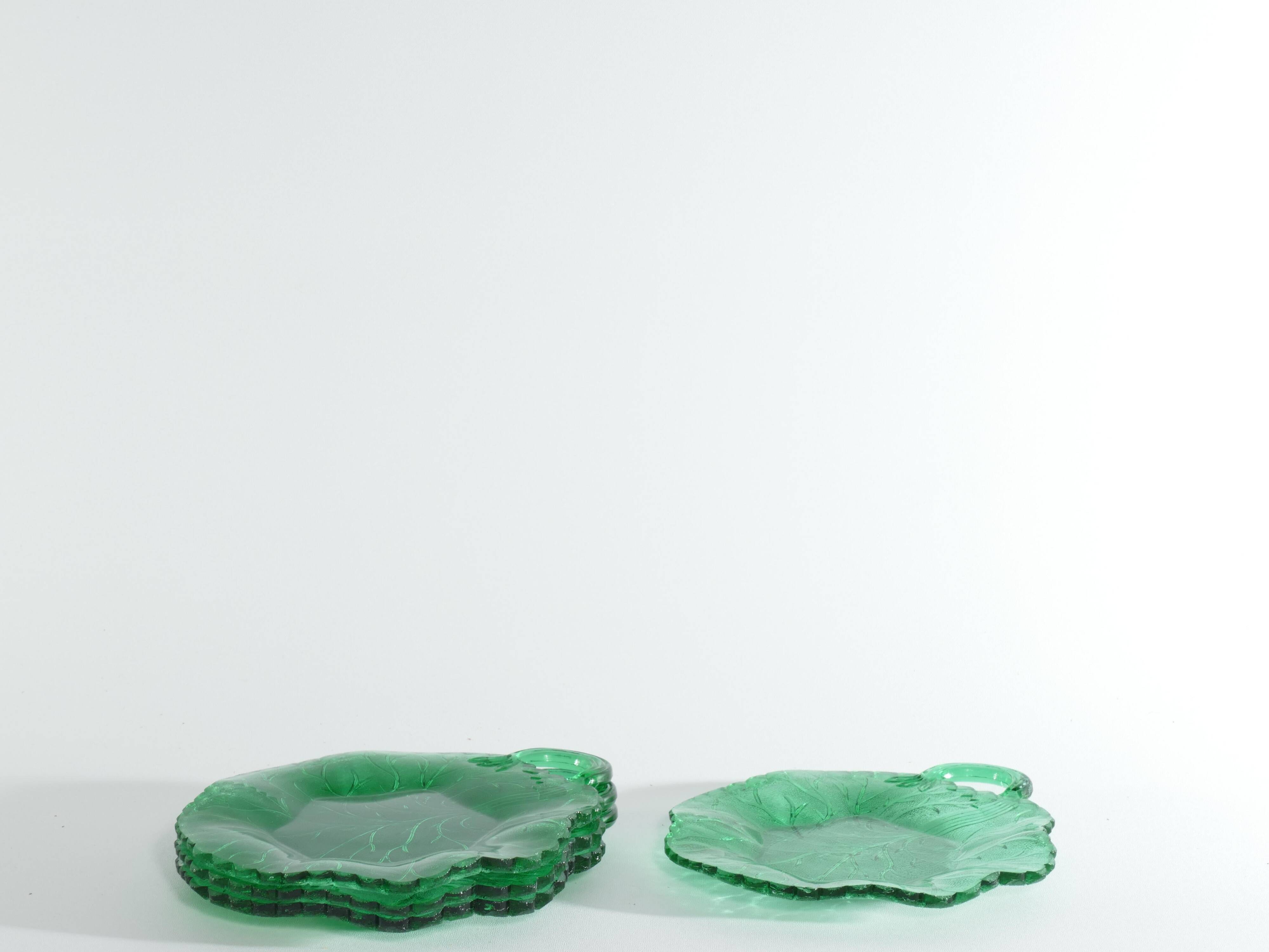 Aesthetic Movement Emerald Green Glass Leaf Plates