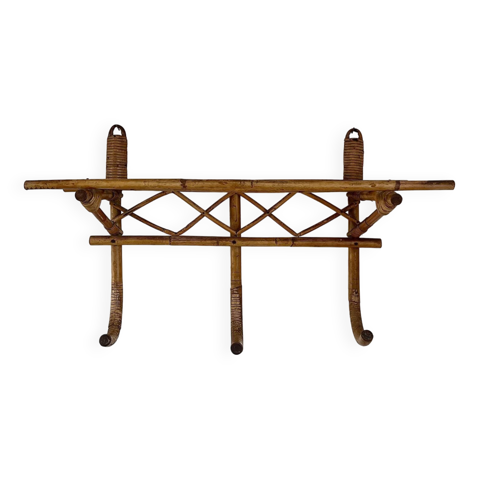 1960s rattan wall hook shelf