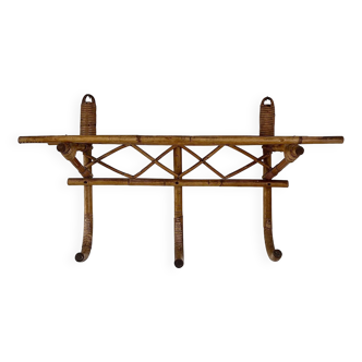1960s rattan wall hook shelf