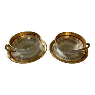 Set of 2 cups and saucers in fine Limoges porcelain