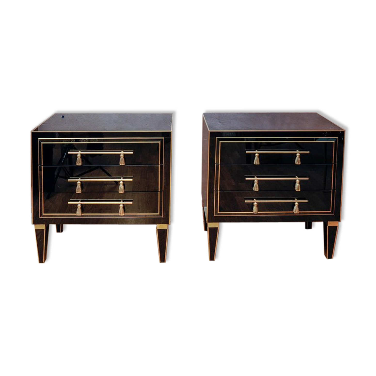 Pair of nightstands in stained glass and brass