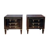 Pair of nightstands in stained glass and brass