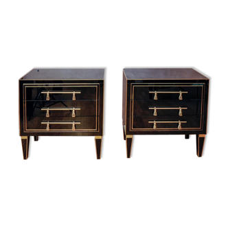 Pair of nightstands in stained glass and brass