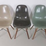Eames Herman Miller DSW side chairs in light greige / elephant grey / seafoam green / black