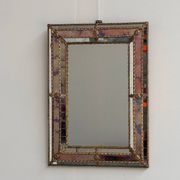 Small Spanish brass & mosaic mirror with stained pink glass, 1980s