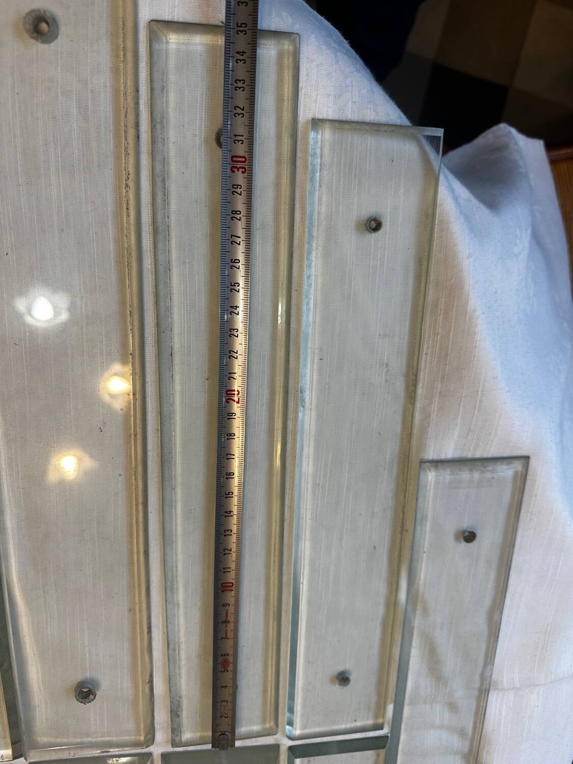 11 bevelled glass cleanliness plaques + 4 Art Deco glass plaques