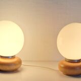 Pair of wooden bedside lamps